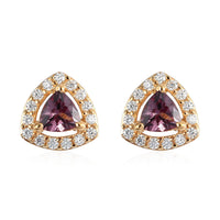 Merelani Color Change Garnet and Moissanite Halo Stud Earrings in Vermeil Yellow Gold Over Sterling Silver 0.80 ctw