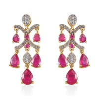 Pink Ruby (FF) and White Zircon Dangling Earrings in Vermeil YG Over Sterling Silver 6.25 ctw