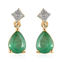Brazilian Emerald and Diamond Drop Earrings in Vermeil Yellow Gold Over Sterling Silver 2.10 ctw