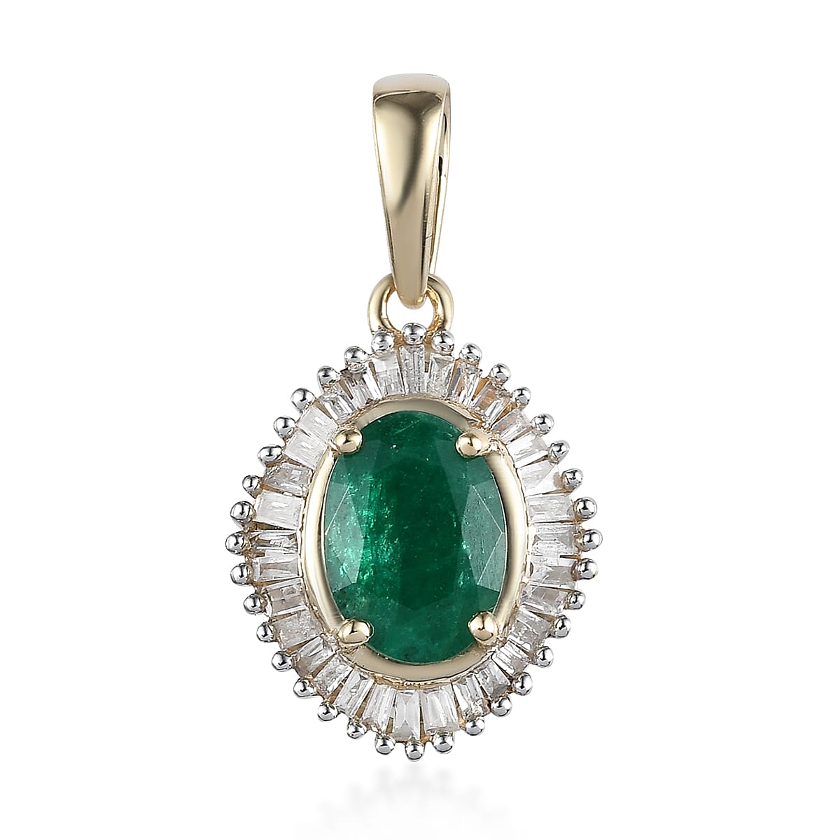 Luxoro 10K Yellow Gold AAA Brazilian Emerald and Diamond Pendant 1.50 ctw