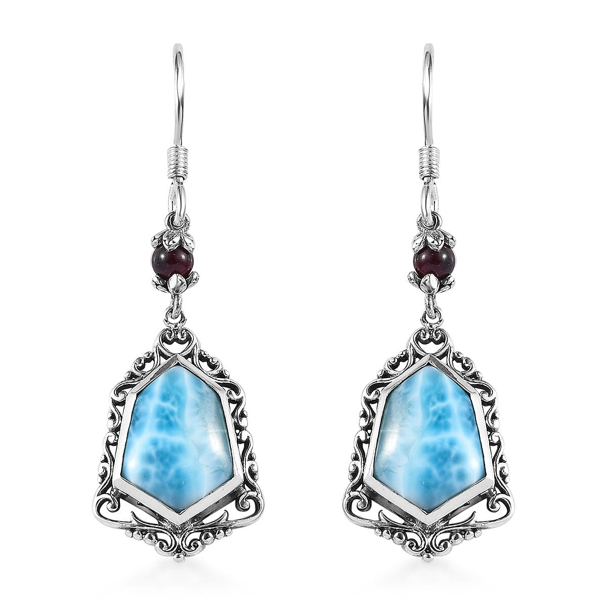 Larimar and Orissa Rhodolite Garnet Earrings in Sterling Silver 11.50 ctw