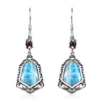 Larimar and Orissa Rhodolite Garnet Earrings in Sterling Silver 11.50 ctw
