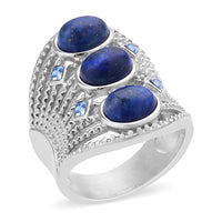 Lapis Lazuli and Blue Austrian Crystal Ring in Stainless Steel 30.00 ctw
