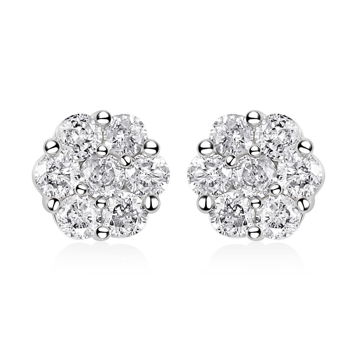 TLV 14K Yellow Gold Diamond Flower Stud Earrings 1.00 ctw