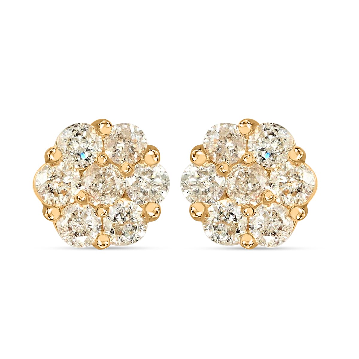 TLV 14K Yellow Gold Diamond Flower Stud Earrings 1.00 ctw