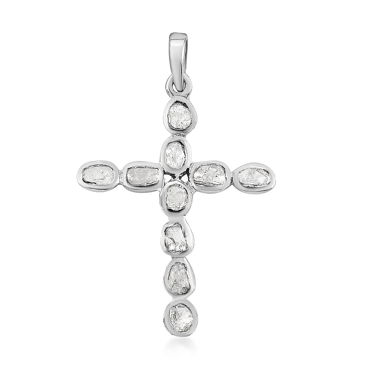 Polki Diamond Cross Pendant in Platinum Over Sterling Silver 0.50 ctw