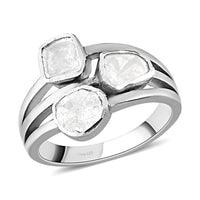 Polki Diamond Multi Shank Ring in Platinum Over Sterling Silver (Size 10.0) 0.50 ctw