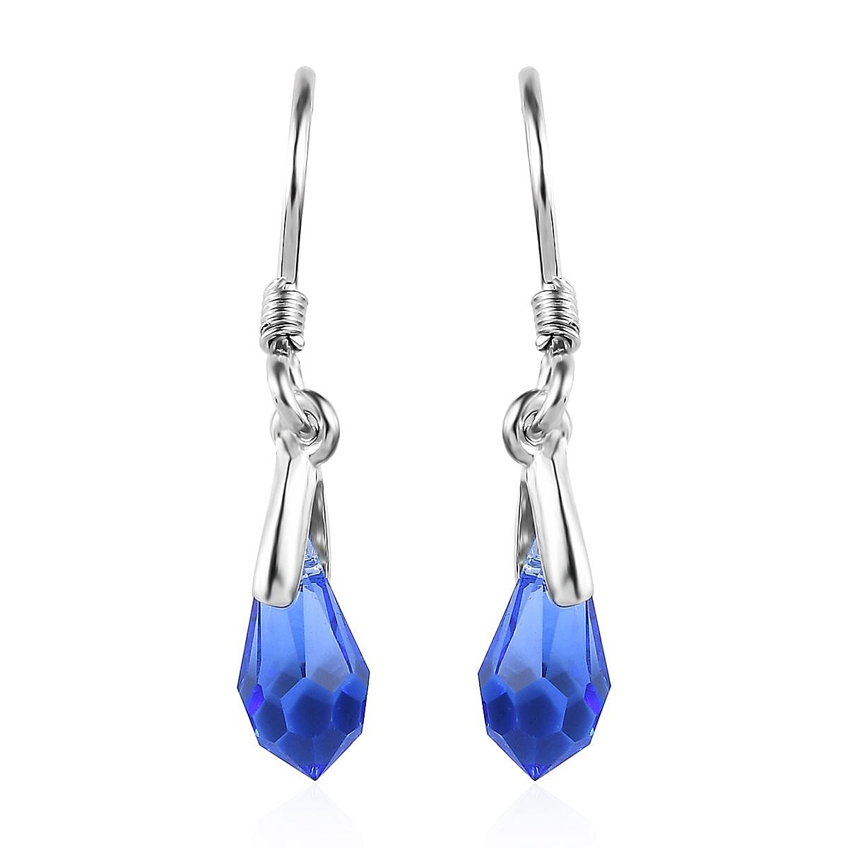 Sapphire Color Crystal Drop Earrings in Sterling Silver