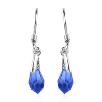 Sapphire Color Crystal Drop Earrings in Sterling Silver