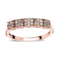 Natural Champagne Diamond and White Diamond Ring in 18K Vermeil RG Over Sterling Silver (Size 10.0) 1.00 ctw