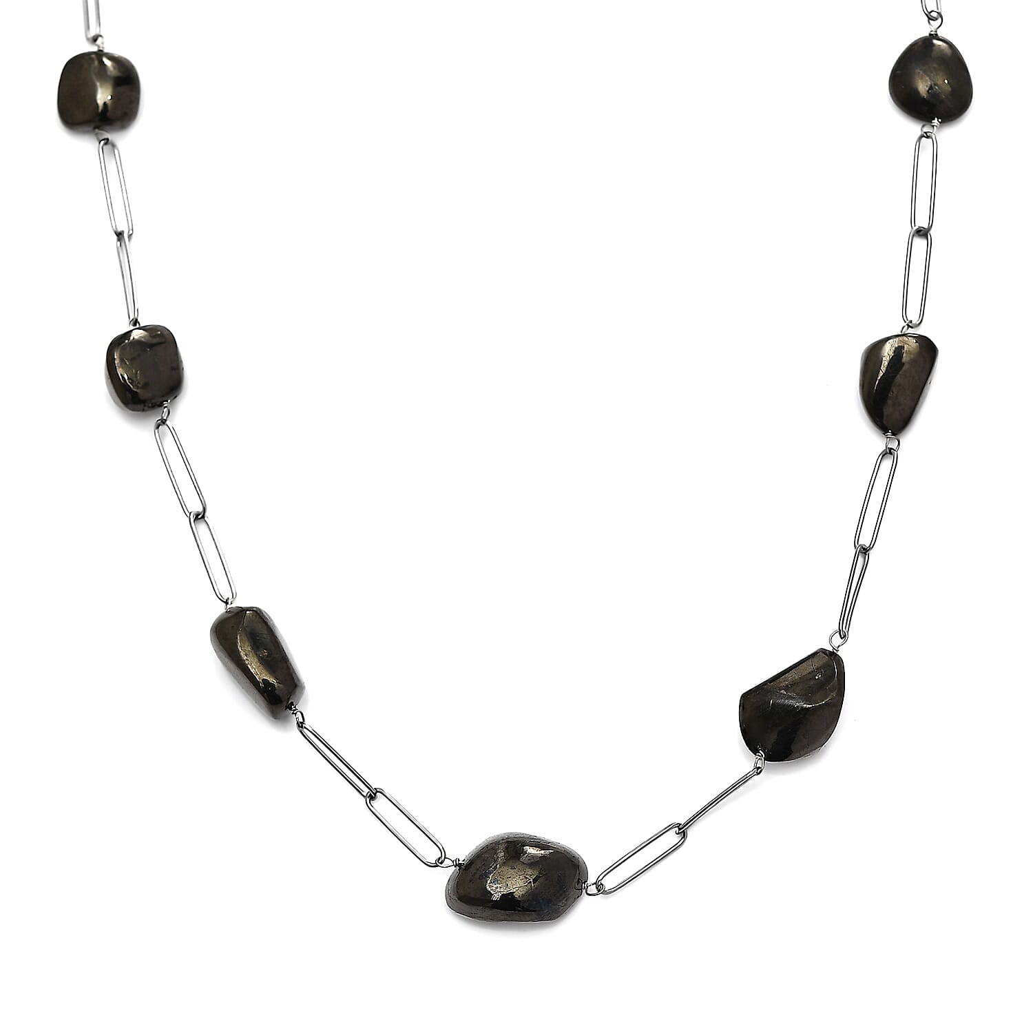 Elite Shungite Station Necklace 20 Inches in Sterling Silver 65.00 ctw