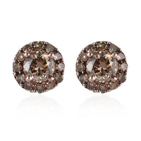 Natural Champagne Diamond Halo Stud Earrings in Vermeil RG Over Sterling Silver 1.00 ctw