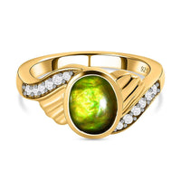 Ammolite and White Zircon Ring in 18K Vermeil YG Over Sterling Silver (Size 8.0) 1.83 ctw