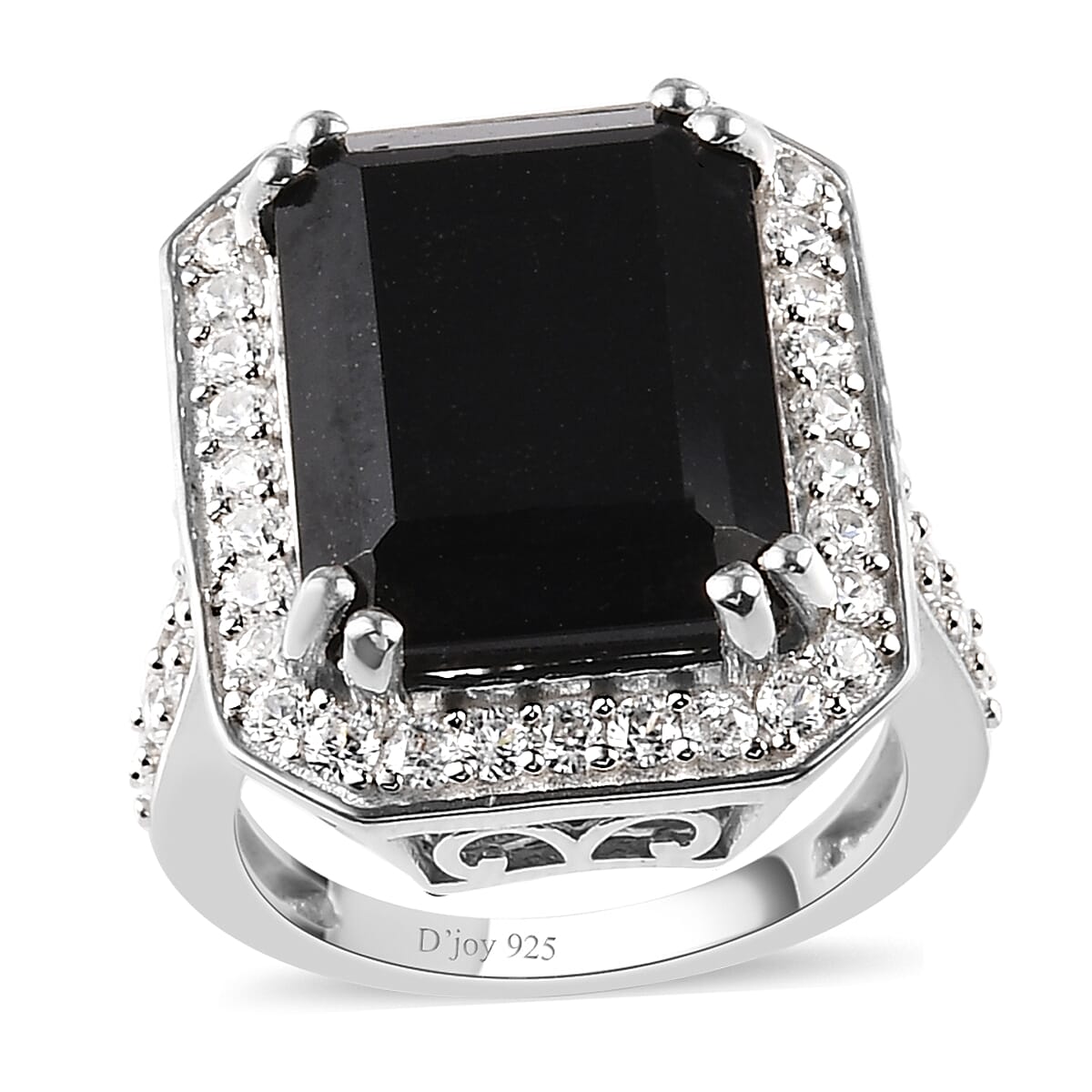 Australian Black Tourmaline and Natural White Zircon Ring in Platinum Over Sterling Silver 14.85 ctw