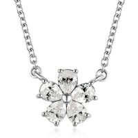 LUSTRO STELLA Made with Finest CZ Floral Necklace 20 Inches Platinum Over Sterling Silver and Stainless Steel 1.65 ctw
