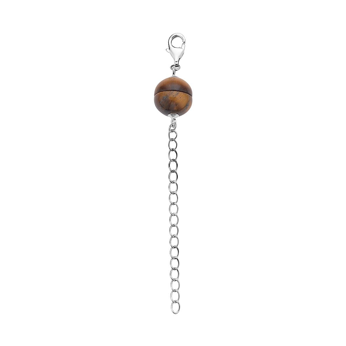 South African Yellow Tiger's Eye Magnetic Lock with (2 Inches) Extender Chain in Rhodium Over Sterling Silver 2.00 ctw