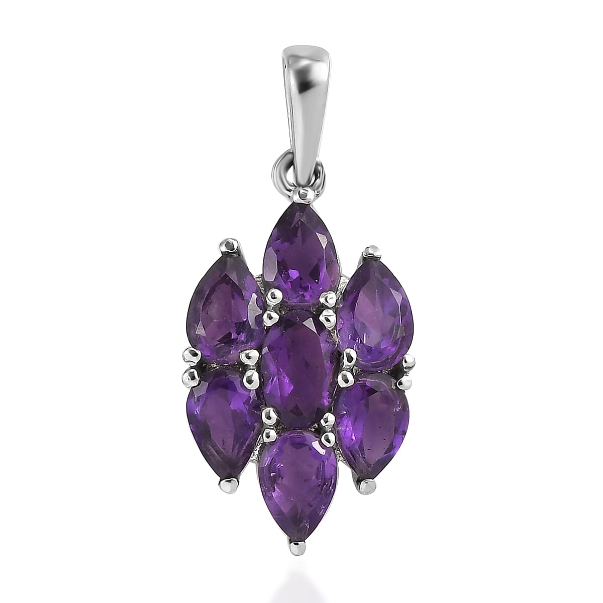 Amethyst Cluster Pendant in Stainless Steel
