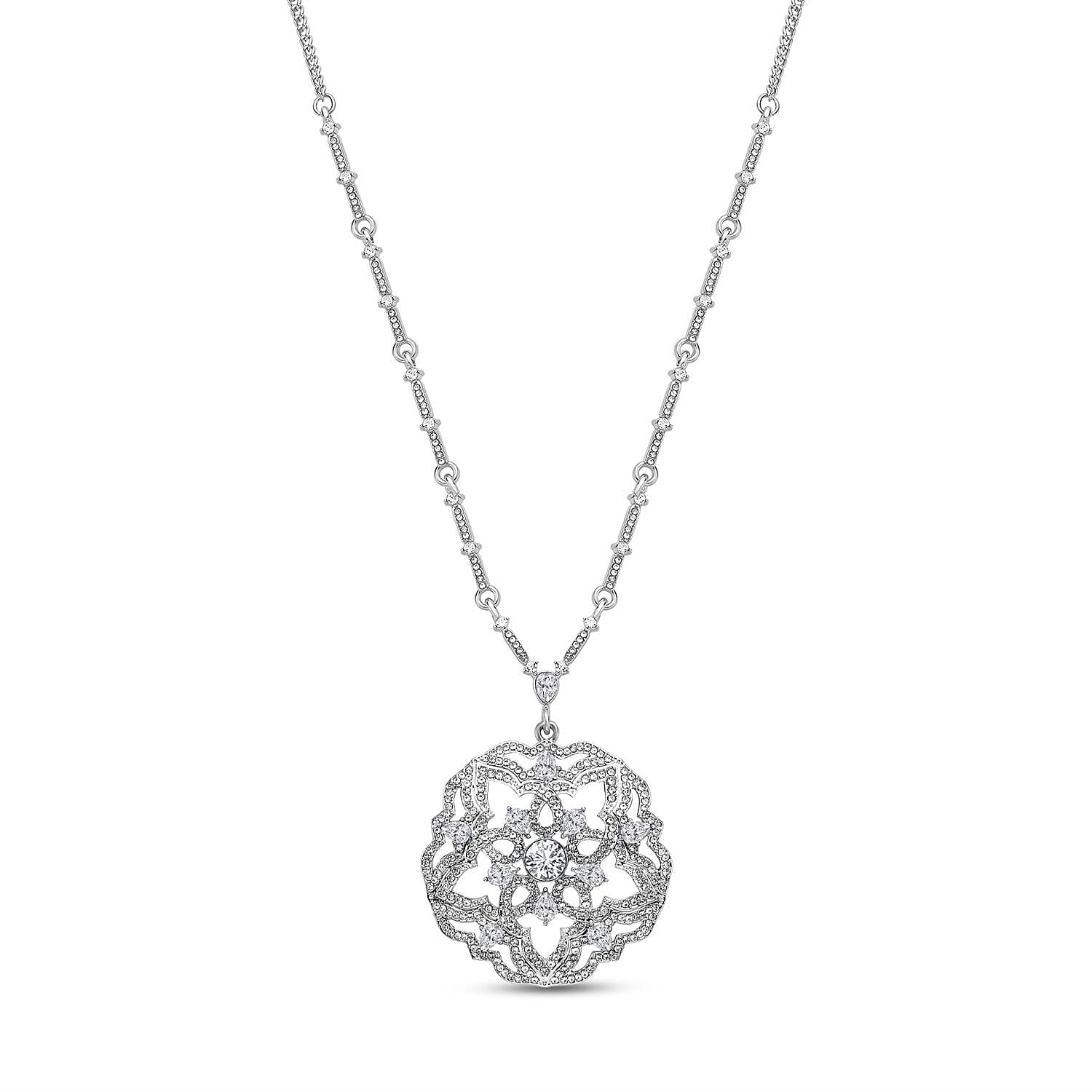 Austrian Crystal Fancy Blooming Necklace 28-30 Inches in Silvertone