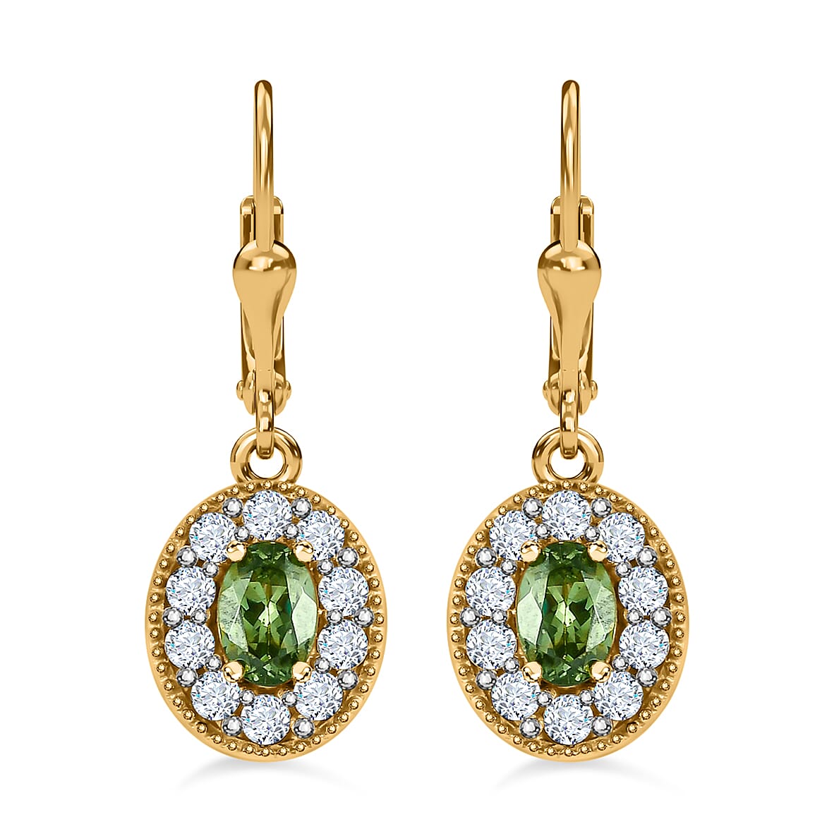 Ambanja Demantoid Garnet and White Zircon Lever Back Earrings in Vermeil Yellow Gold Over Sterling Silver 2.15 ctw