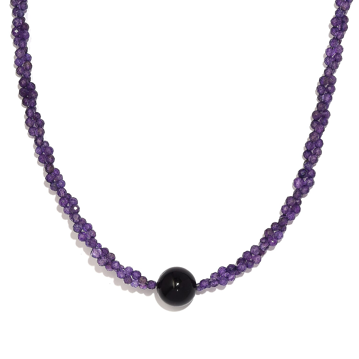 Blue Agate and Amethyst Beaded Necklace 20 Inches in Platinum Over Sterling Silver 53.20 ctw