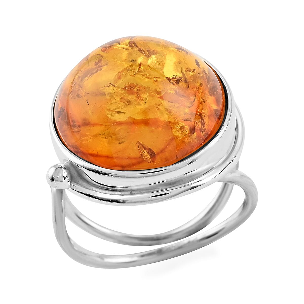 Baltic Amber Open Ring in Sterling Silver (Adjustable)