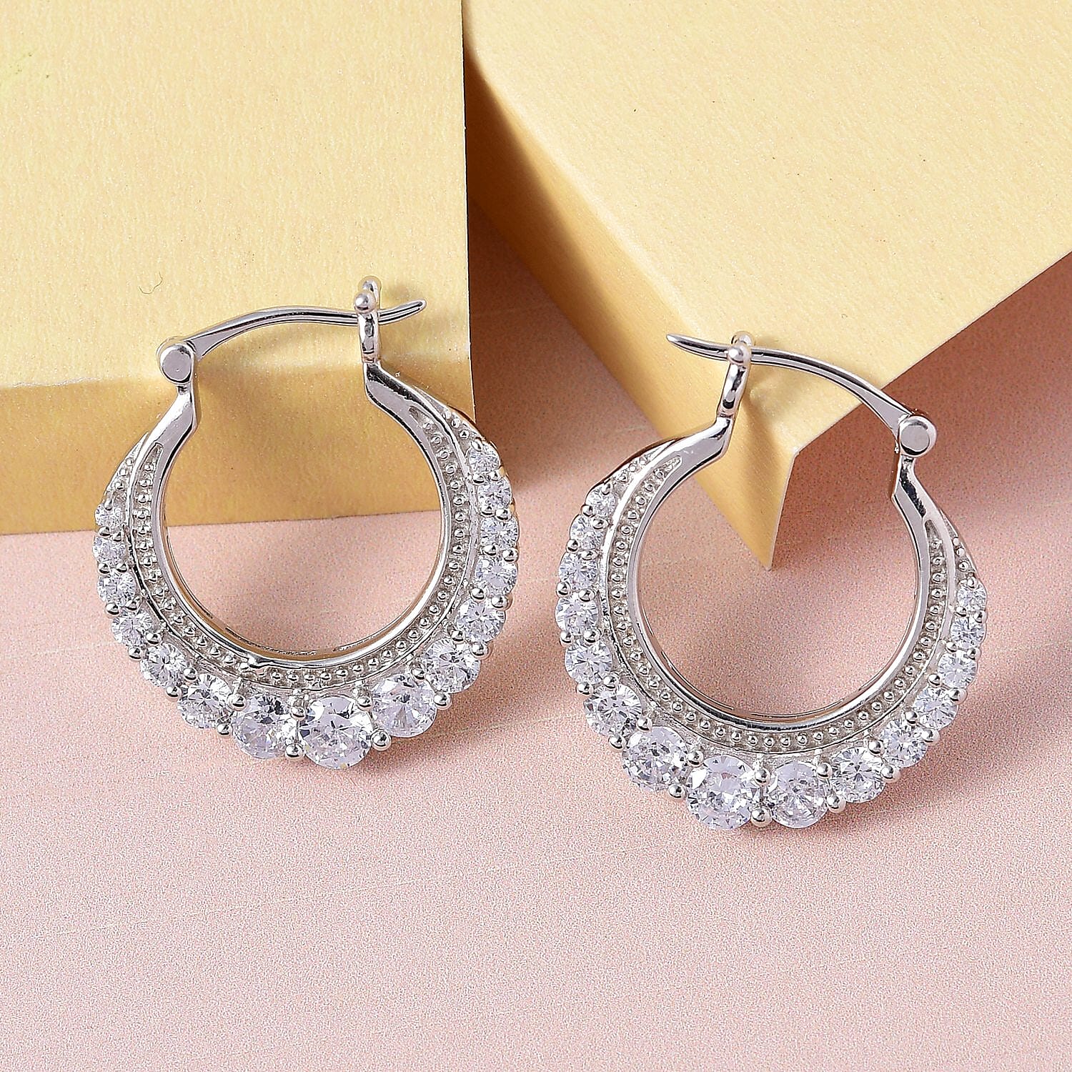 KARIS Simulated Diamond Hoop Earrings in Platinum Bond 4.10 ctw