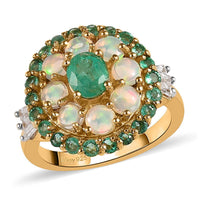 Boyaca Colombian Emerald and Multi Gemstone Cluster Ring in Vermeil Yellow Gold Over Sterling Silver 2.75 ctw