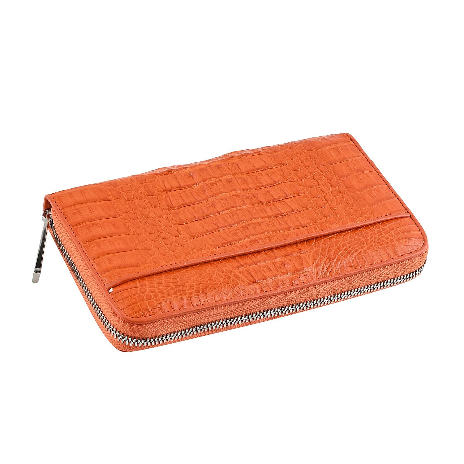 Doorbuster Closeout Brand River Orange Crocodile Embossed Genuine Leather Clutch Bag
