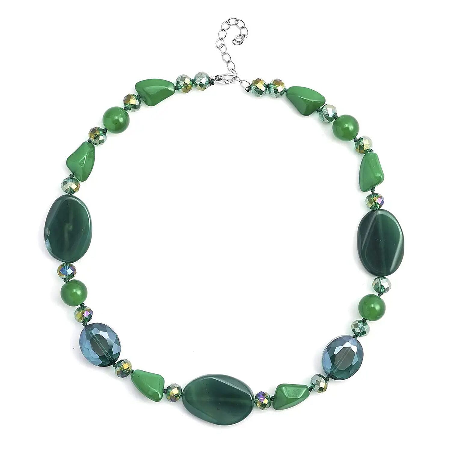 Green Agate and Green Color Glass Necklace 20-22 Inches 200.00 ctw