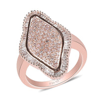 Natural White and Pink Diamond Elongated Ring in Vermeil Rose Gold Over Sterling Silver 1.00 ctw