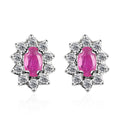 Premium Montepuez Ruby and White Zircon Floral Stud Earrings in Platinum Over Sterling Silver 1.00 ctw - Sticky add to cart bar