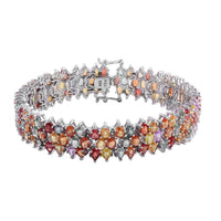 Multi Sapphire Three-Row Bracelet in Platinum Over Sterling Silver (6.50 In) 18.85 Grams 27.65 ctw