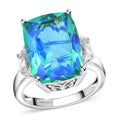 Peacock Quartz and White Topaz Ring in Platinum Over Sterling Silver (Size 10.0) 11.80 ctw - Sticky add to cart bar