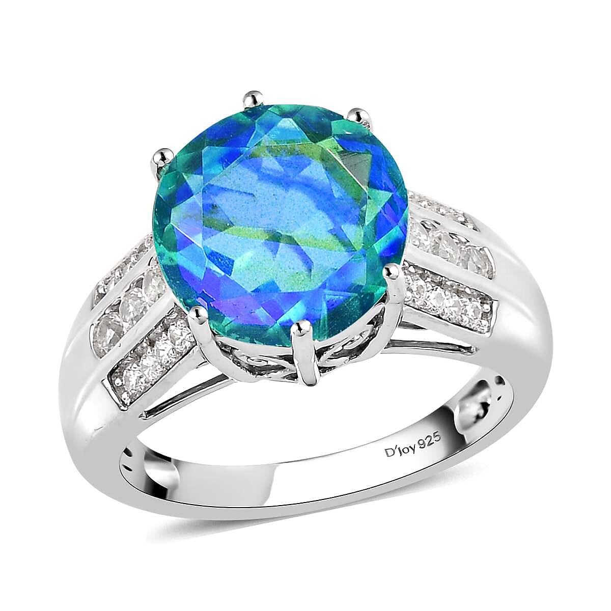 Peacock Quartz and Natural White Zircon Ring in Platinum Over Sterling Silver 5.50 ctw