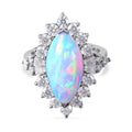Premium Ethiopian Welo Opal and Moissanite Halo Ring in Platinum Over Sterling Silver 6.80 ctw - Sticky add to cart bar