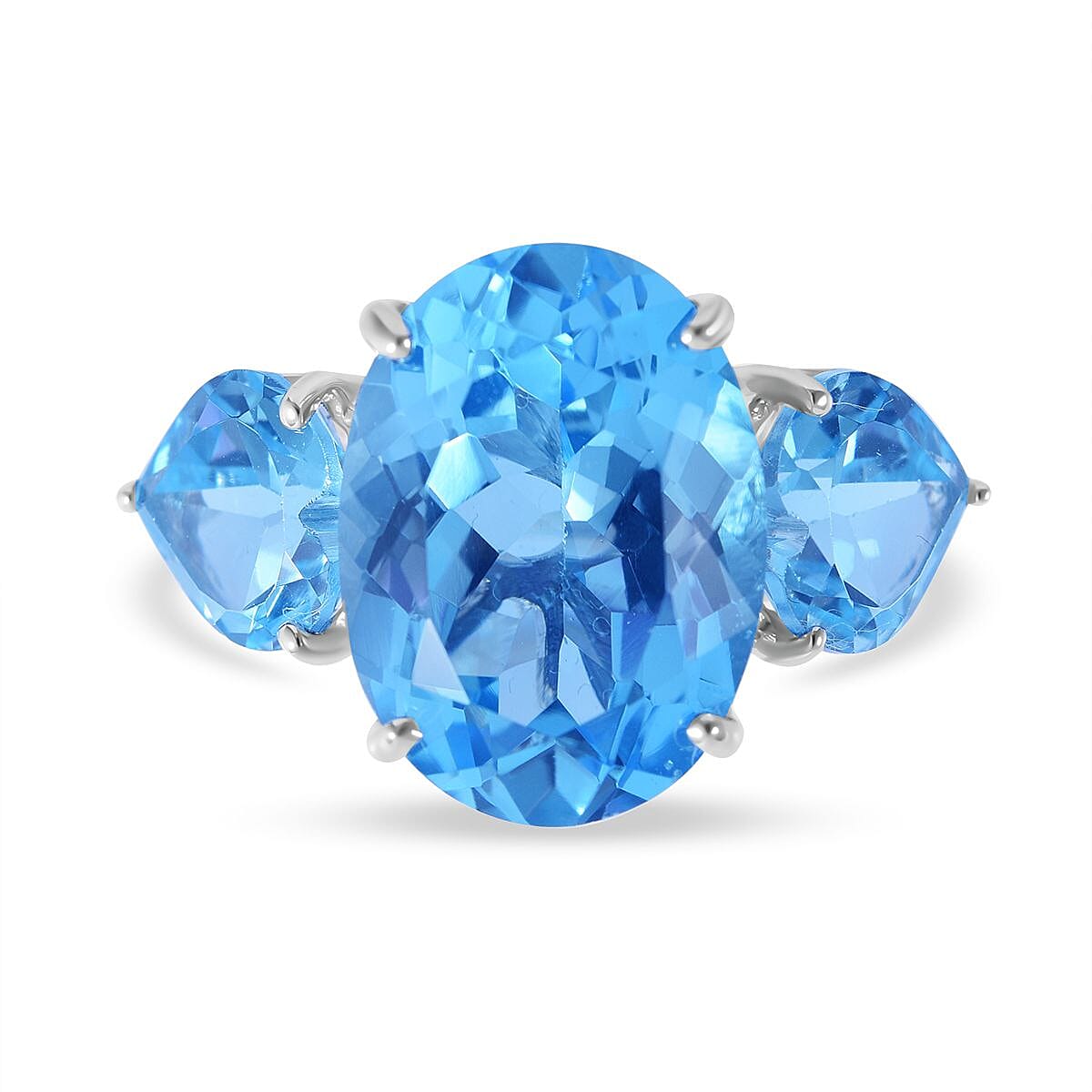 Swiss Blue Topaz and White Zircon Ring in Platinum Over Sterling Silver (Size 10.0) 21.75 ctw