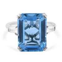 Swiss Blue Topaz and White Topaz Ring in Platinum Over Sterling Silver (Size 10.0) 13.50 ctw