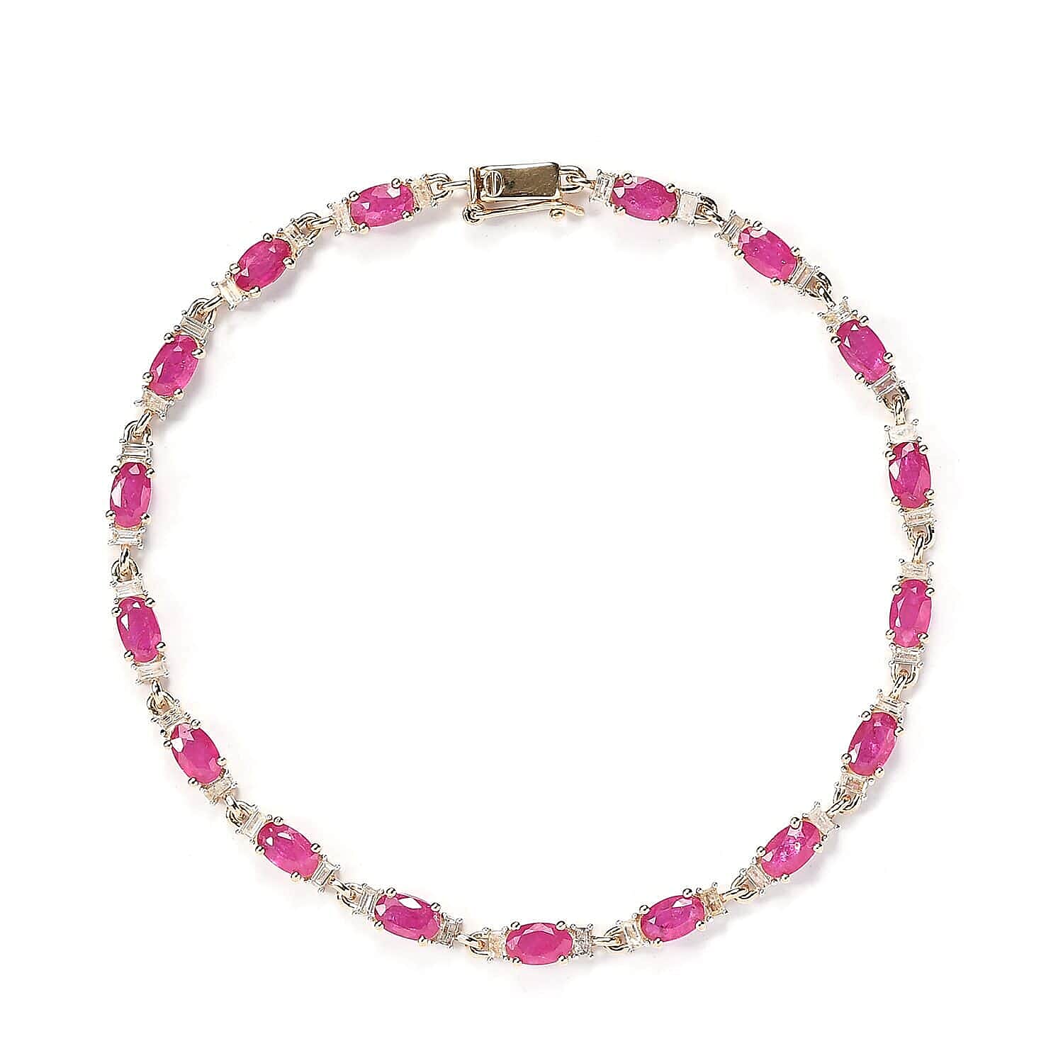 Luxoro 14K Yellow Gold AAA Montepuez Ruby and G-H I3 Diamond Bracelet (7.25 In) 4.20 Grams 5.35 ctw
