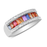 Doorbuster Multi Sapphire, Natural White Zircon Half Eternity Band Ring in Platinum Over Sterling Silver (Size 10.0) 1.75 ctw