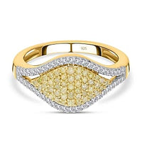 Natural Yellow and White Diamond 0.50 ctw Cluster Ring in Vermeil Yellow Gold Over Sterling Silver (Size 11.5)