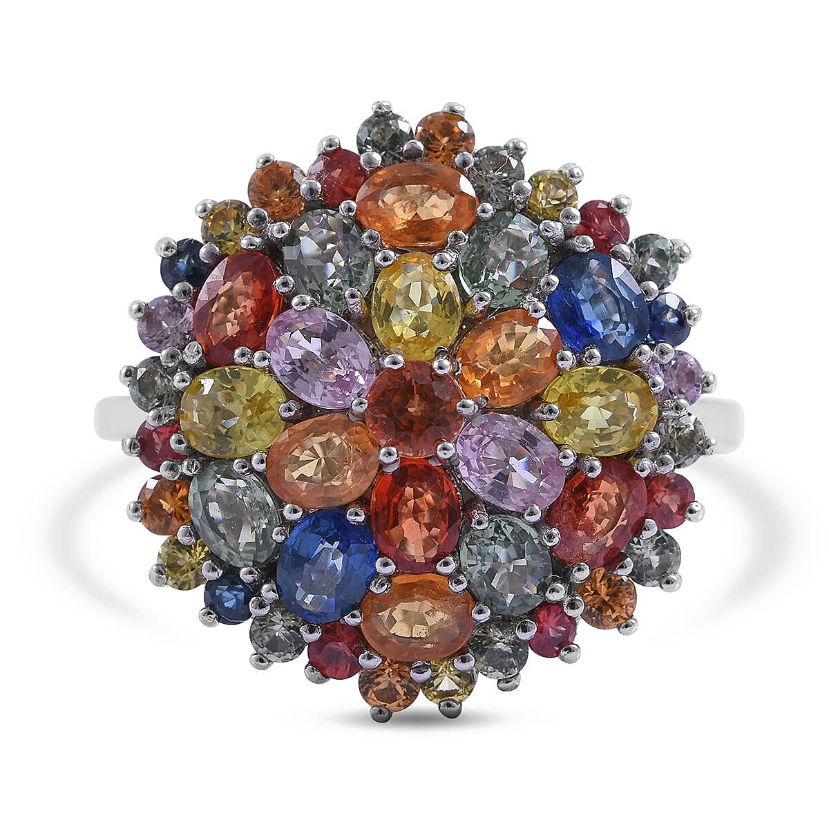 Multi Sapphire Floral Ring in Sterling Silver 5.50 ctw