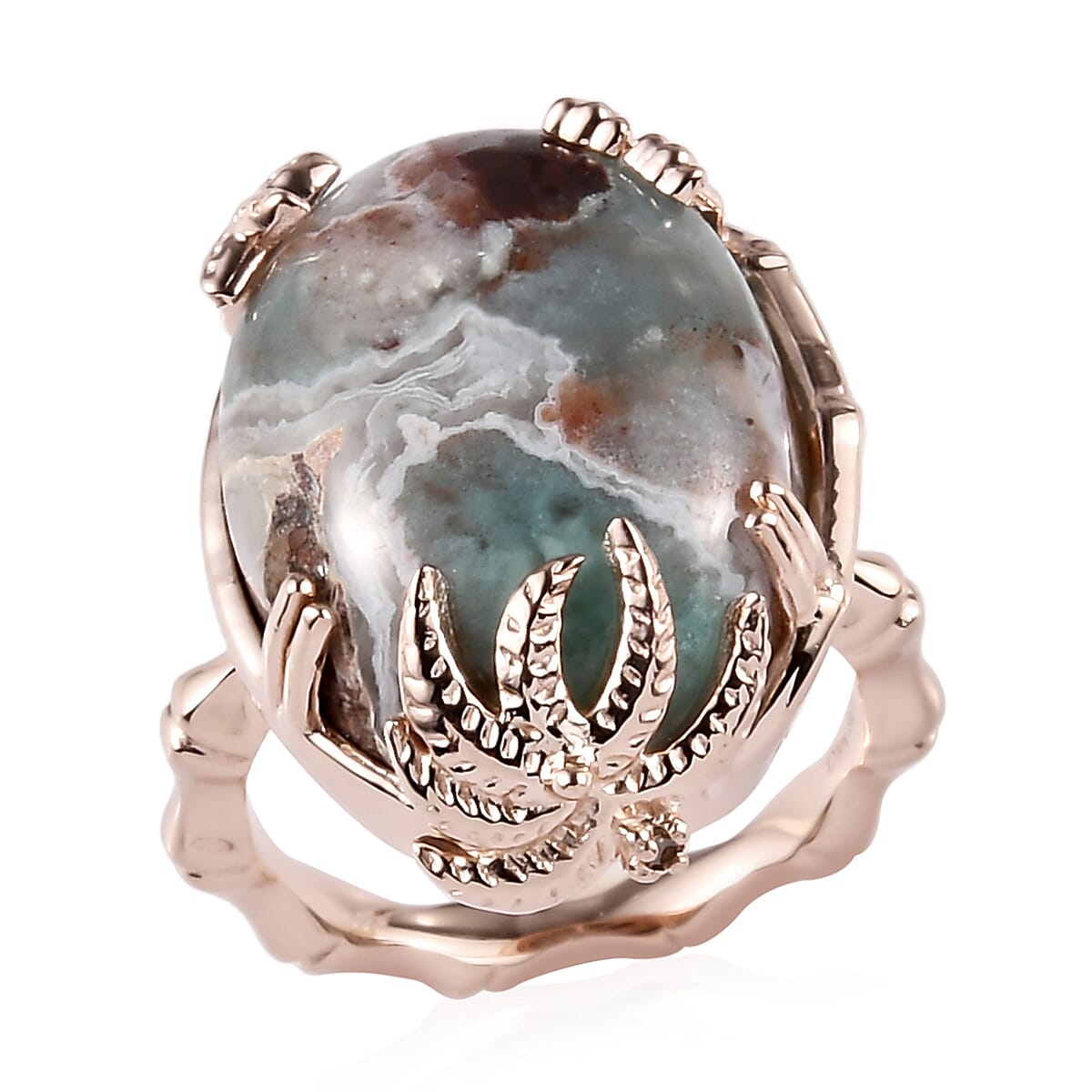 Natural Zimbaprase and Natural Champagne Diamond Ring in Vermeil Rose Gold Over Sterling Silver 18.40 ctw