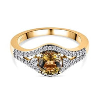 Natural Golden Tanzanite and White Zircon 1.52 ctw Ring in Vermeil Yellow Gold Over Sterling Silver (Size 9.0)