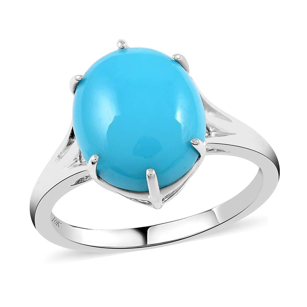 Certified & Appraised AAA Sleeping Beauty Turquoise 5.30 ctw Split Shank Ring in 10K White Gold