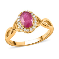 Certified and Appraised ILIANA 18K Yellow Gold AAA Mozambique Ruby and G-H SI Diamond Infinity Shank Ring 4 Grams 1.20 ctw