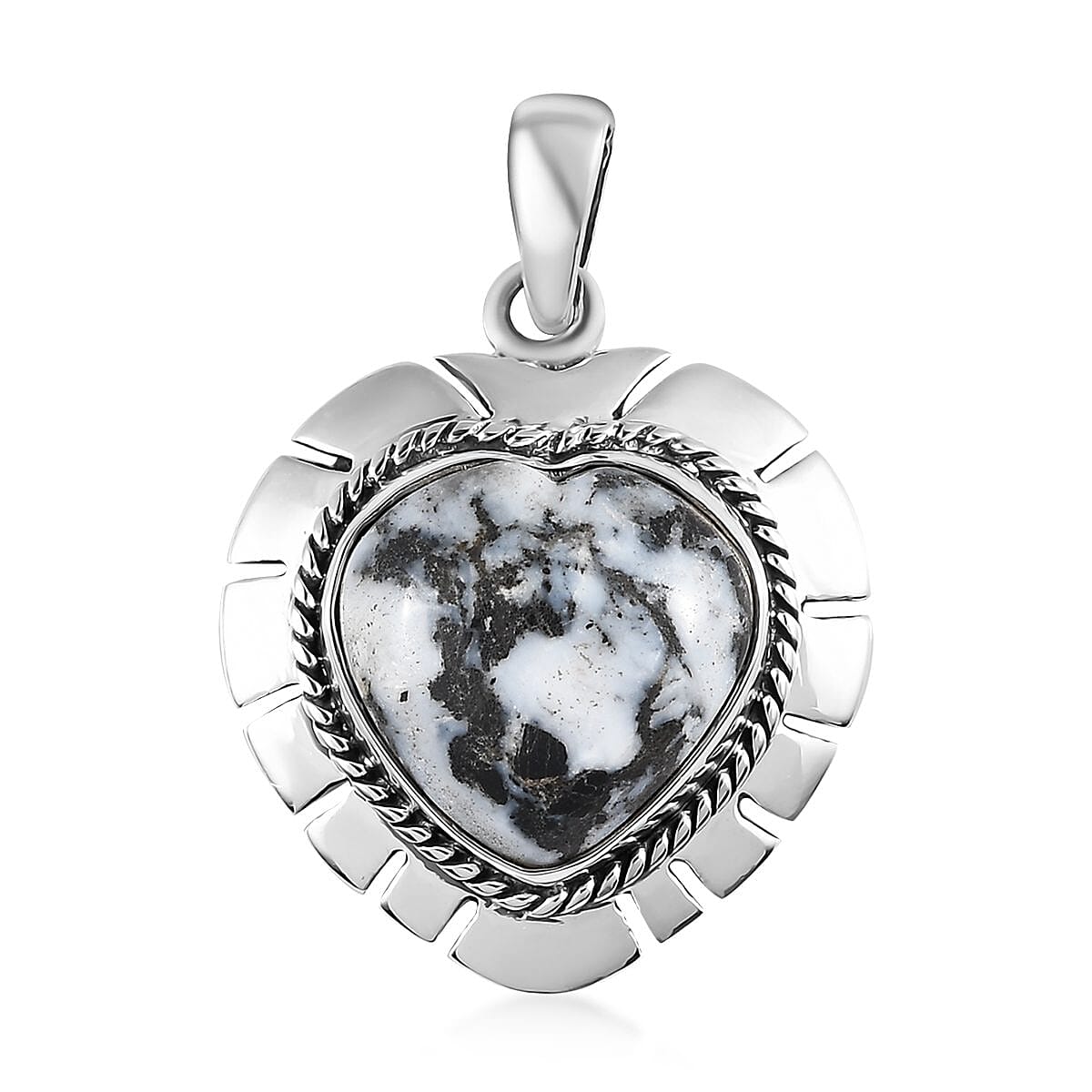 White Buffalo Heart Pendant in Sterling Silver 9.75 ctw