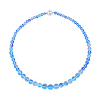 Blue Magic Color Glass Beaded Necklace 20 Inches in Silvertone