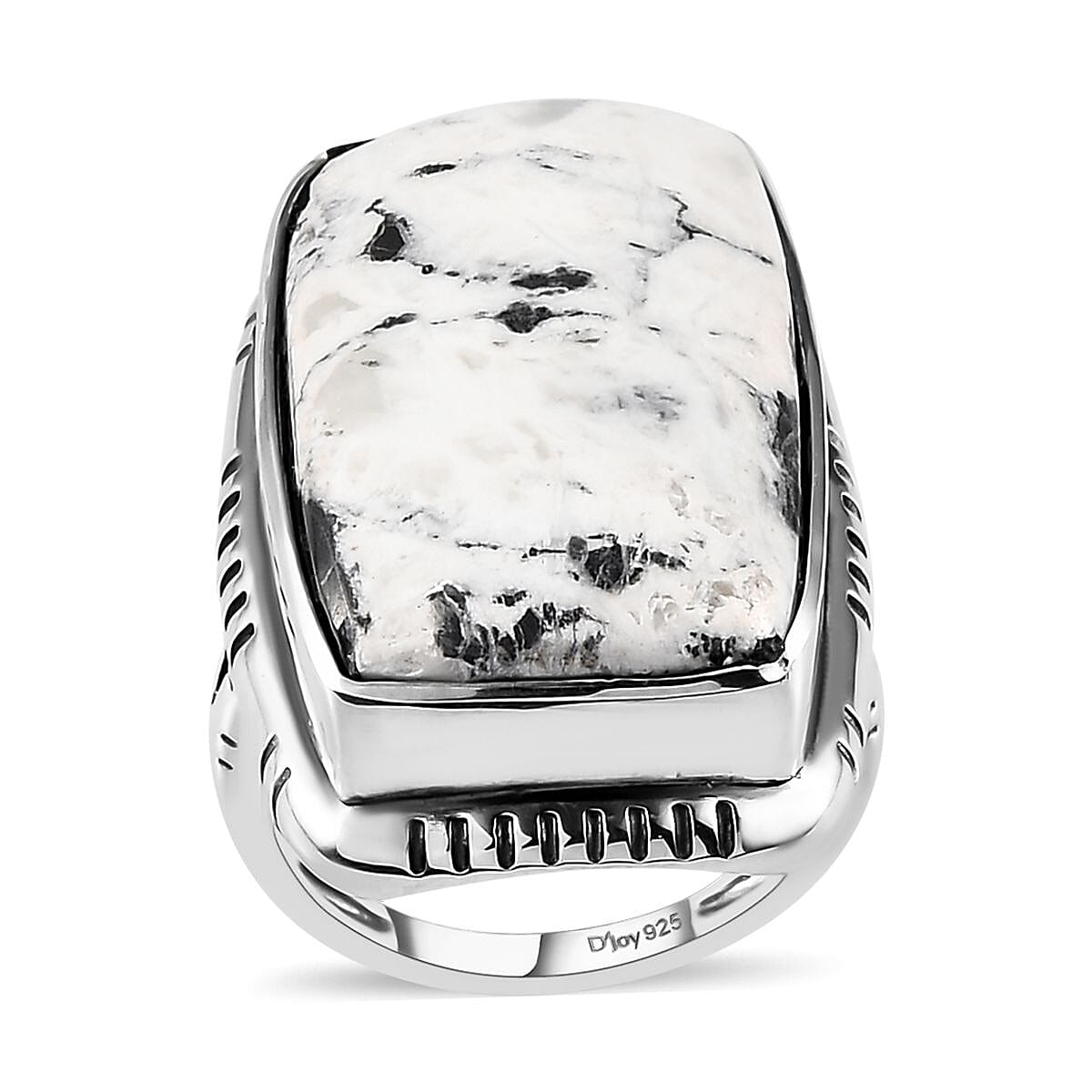 American Natural White Buffalo Solitaire Ring in Sterling Silver 7.85 Grams 24.60 ctw