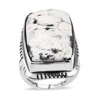 American Natural White Buffalo Solitaire Ring in Sterling Silver 7.85 Grams 24.60 ctw