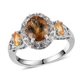 Golden Scapolite and Multi Gemstone Halo Ring in Platinum Over Sterling Silver 2.40 ctw - Sticky add to cart bar